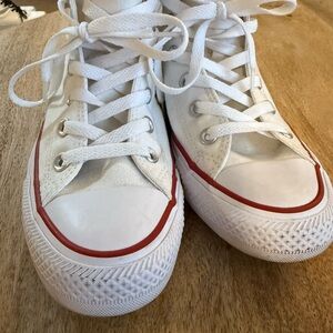 White and Red High-Top Sneakers